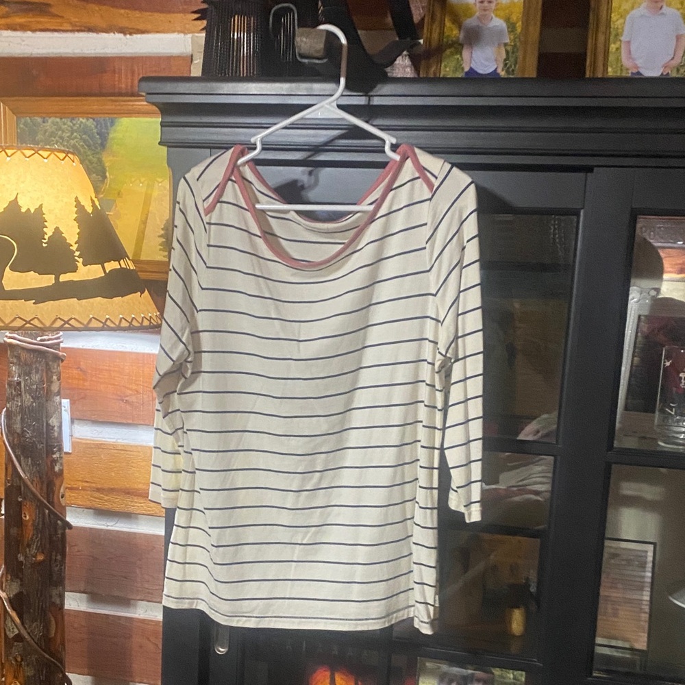 Striped Women's Top with pink accents. Wore once